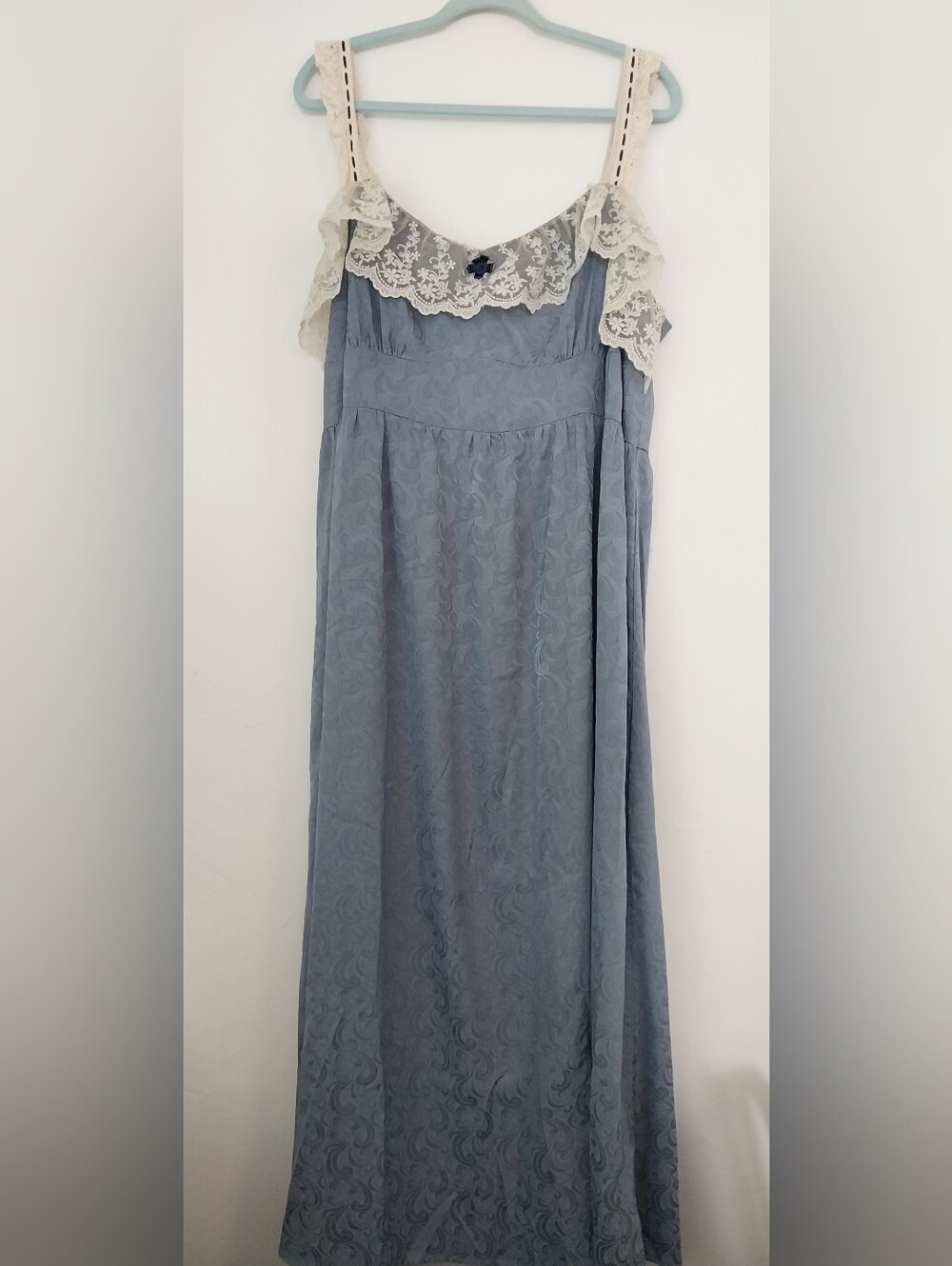 EUC Cider Curve 2XL Cottagecore Lace Trim Blue Maxi Dress